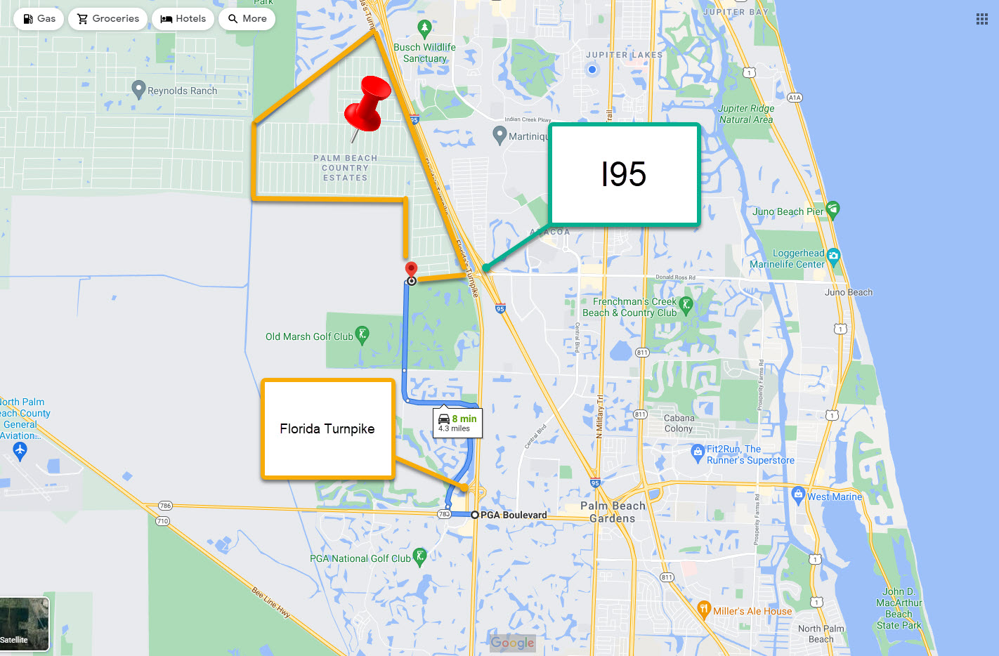 Map Location of Palm Beach Country Estates neighborhood located in Palm Beach Gardens, Fl
