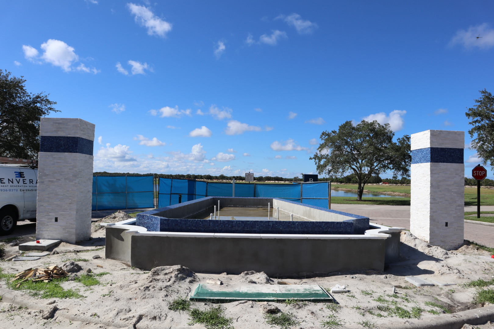 new water fountain under construction at bridgewater entrance in martin county florida