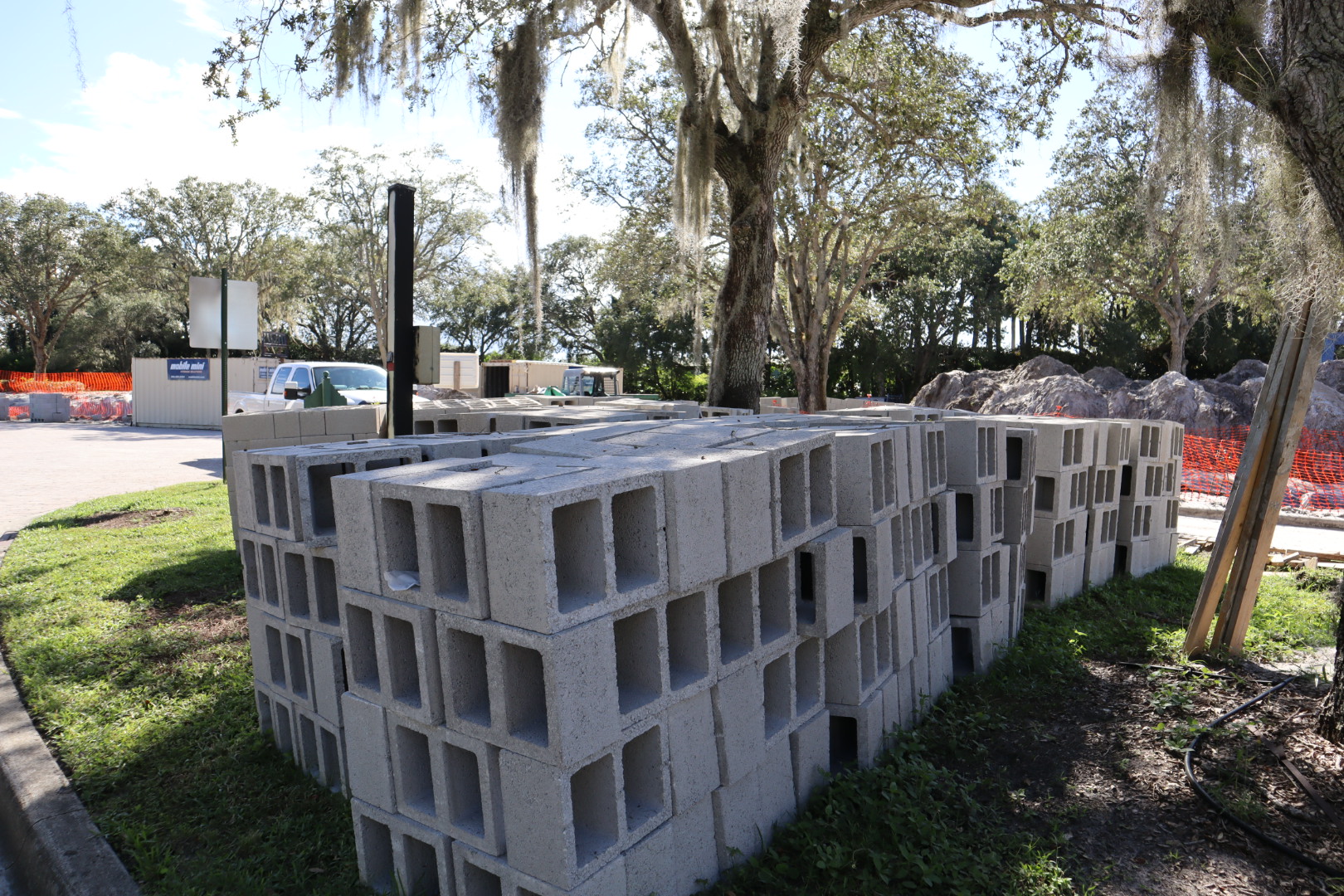 stacked cbs blocks on jobsite in bridgewater jupiter neighborhood
