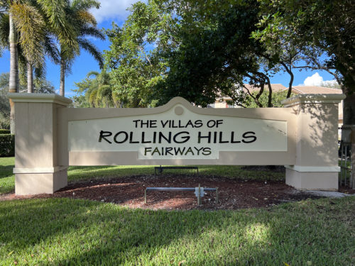 Neighborhood Sign For The Fairways at Villas of Rolling Hills Townhome