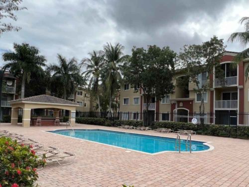 Overlooking community pool in the University Parc Residence Condo community in Davie Fl