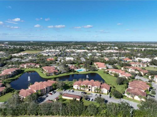 View from the southwest of The Club Condominium community located in St Lucie West. 